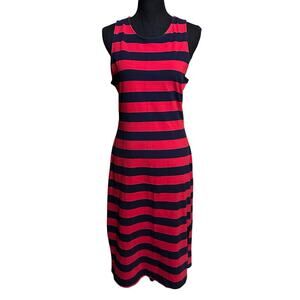 A New Day Red and Navy Striped Sleeveless Midi Dress Women's M Medium